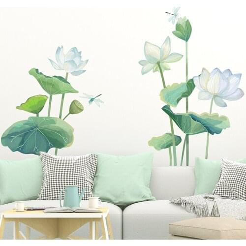 Chinese Style Lotus Flower Wall Stickers Home Decor for Living Room Wall Decal Vinyl DIY Mural Room Decoration Aesthetic