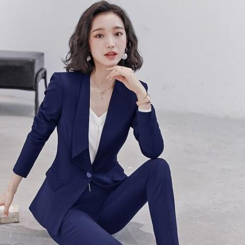 Ladies suits autumn and winter new solid color temperament professional wear trousers suit temperament womens two-piece suit