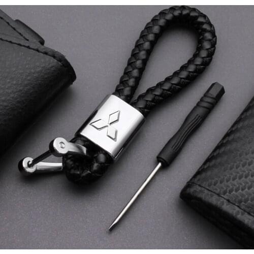 Metal Leather Car Keychain Key Rings For Mitsubishi Lancer EX 10 Lancer X Outlander ASX Colt Pajero Sport Auto Accessories
