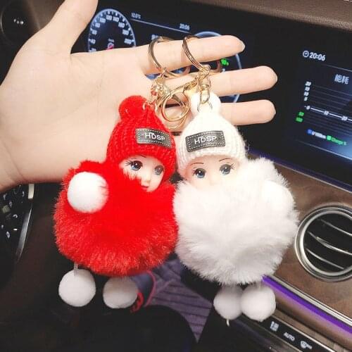 Cute Cartoon Sleeping Doll Keychain Fur Ball Plush Keyring Women Girl Backpack Car Key Holder Bag Pendant Toys for Kids Gift