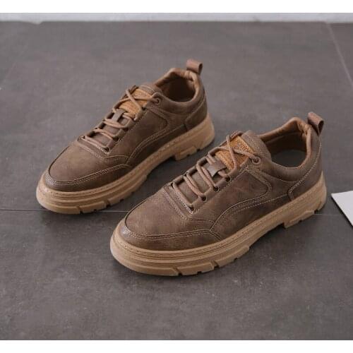Mens Shoes Autumn And Winter 2021 New Leather Shoes British Style Lace Up Shoes All-Match Thick-Soled Waterproof Casual Shoes