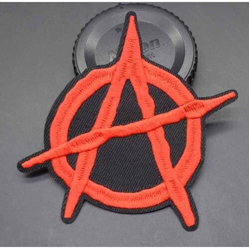Red A Letter Punk Novelty Iron On Embroidered Clothes Patches For Man Cap Bag Anarchy Sign Clothing Stickers Garment Wholesale