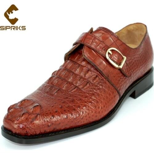 Sipriks Billionaire Blue Crocodile Skin Shoe Mens Single Monk Strap Elegant Black Buckle Goodyear Welted Formal Shoes Italian