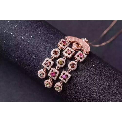 Natural Multicolor tourmaline Pendant natural gemstone Luxury folk-custom tassels Curtains pendant S925 silver women jewelery
