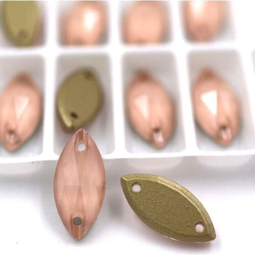 New arrival 7x15mm flatback glass sew on rhinestones Leaf shape Water red Mocha crystal rhinestones diy clothing accessories