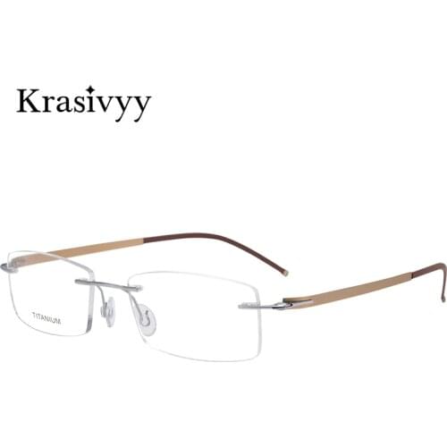 Krasivyy Pure Titanium Rimless Glasses Frame Women Brand Designer Screwless Eyeglasses Men Square Myopia Prescription Eyewear