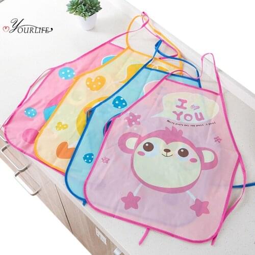 OYOURLIFE 1 Set Cute Cartoon Waterproof Children Apron With Sleeves Kindergarten Baby Painting Baking Playing Clothes Apron