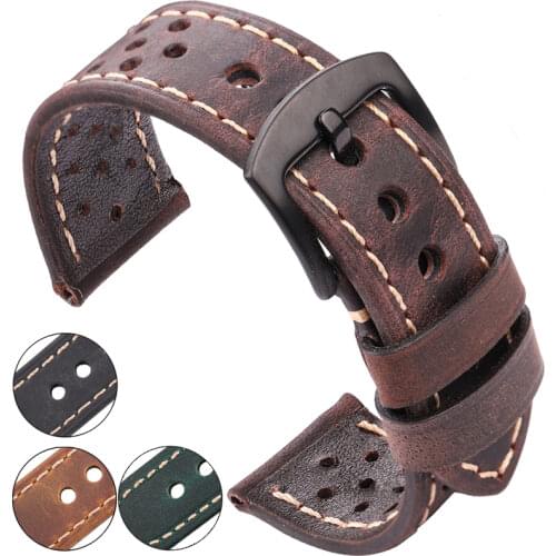 Genuine Leather Watchbands 20mm 22mm Women Men For Huawei Cowhide Vintage Watch Band Strap For Samsung Galaxy Watch 42mm
