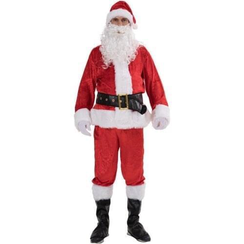 Christmas Santa Claus Costume Fancy Dress Adult Suit Cosp lay Party Outfit 7PCS Unisex Men Women Xmas Gift Clothes Outfits