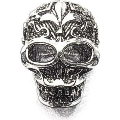 Silver Bourbon Lily Fleur-de-lis Skull Karma Beads Fit Bracelet Necklace, Skeleton DIY Bead Accessories Gift For Jewelry Making