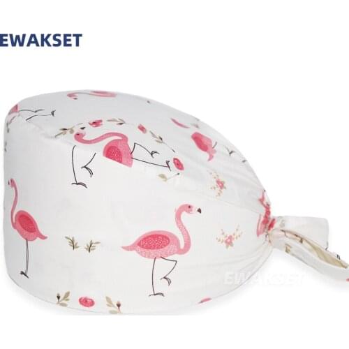 High Quality Printing Clinical Unisex Surgical Hats Beautician Scrub Caps Pet Adjustable Breathable Cotton Medical Hat Customize