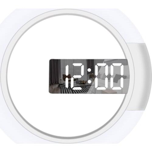 LED Digital Display Fashion Electronic Alarm Clock Mirror Hollow Wall Clock 7 Color Changes Creative Silent Digital Alarm Clock