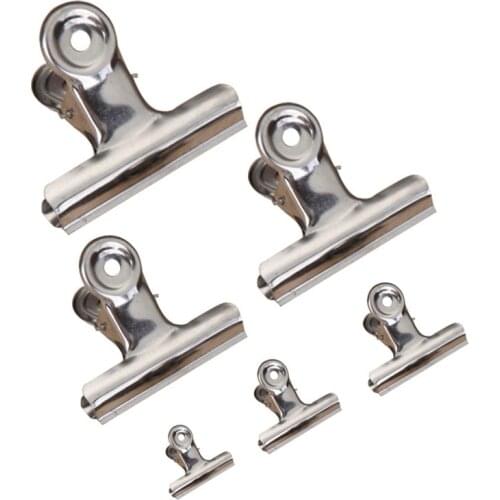 6pcs Round Metal Grip Clips Silver Bulldog Clip Stainless Steel Ticket Clip Stationery Bills Office School Binding Supplies Clip