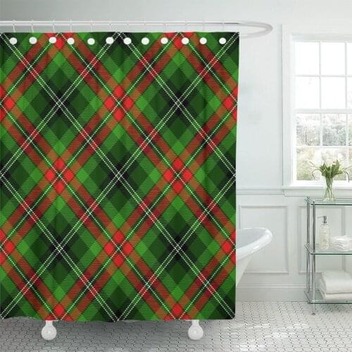 Green Christmas Tartan Plaid Red Pattern Madras Abstract Britain Shower Curtain Waterproof Polyester Fabric 72 x 72 Inches Set