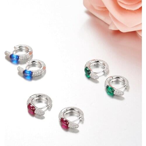 SLJELY Fashion Design Cubic Zirconia Candy Hoop Earrings with Green Blue Red Stone for Women 925 Sterling Silver Fashion Jewelry