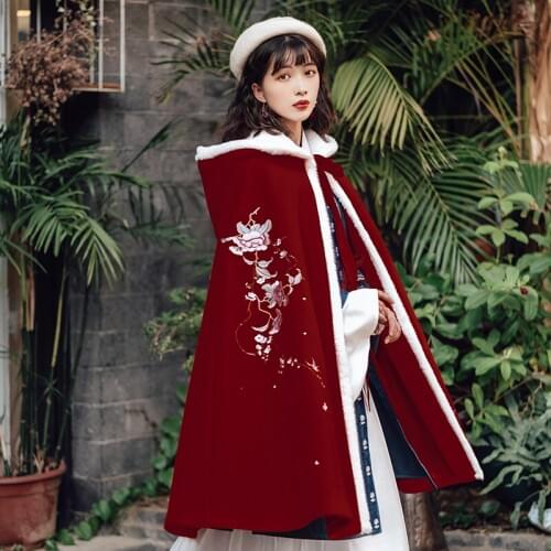 Chinese Style Warm Coat For Women Black/White/Red Winter Cloak Han/Tang/Song/Qing Dynasty Ancient Clothes New Hanfu DQL5067