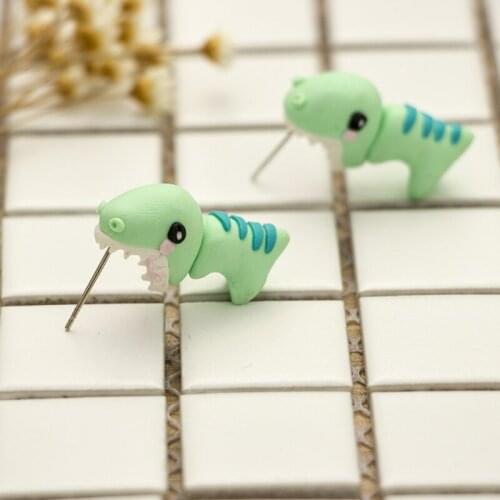 1 Pair Fashion Stud Earrings Soft Pottery Little Dinosaur Earrings For Girls Women Children Birthday Gift Lovely Jewelry
