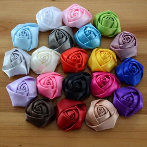 200 pcs/lot, WHOLESALE Satin Roses Satin Rosettes Fabric flowers, Rolled Satin Rosettes Embellishments Wedding Flowers - 2 INCH