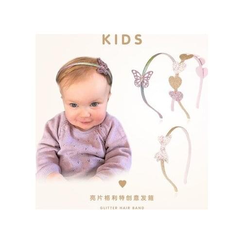 2020 New Childrens Headband Kids Pink Hairband Heart Girls Gold colorful Sequin PU Handmade Party Hair Accessories Gifts
