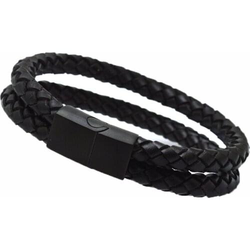 2020 New Design Multi-layers Handmade Braided Genuine Leather Bracelet & Bangle For Men Stainless Steel Fashion Bangles Gifts