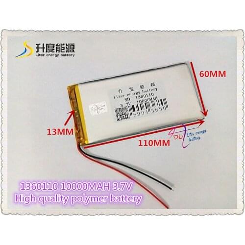 3.7V 10000mAH SD 1360110 (polymer lithium ion battery / A class cell ) Li-ion battery for tablet pc,e-book,speaker