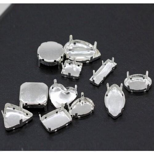 30pc silver plated Shapes Sew On Empty Claw Crystal Buckle Cabochon Base Setting No.2