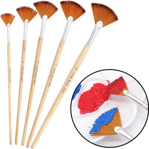 5 Pcs Fan Artist Paint Brush Soft Nylon Hair Craft Art Watercolor Painting
