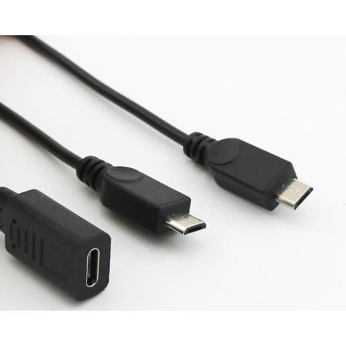 5x USB 3.1 Type C Female Jack to Dual Micro USB Male Plug Y Splitter Data Charging Connector Cable 20+30cm