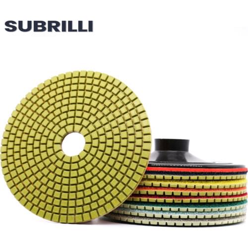 SUBRILLI 5" Wet Diamond Polishing Pad 8pcs/Set Flexible Grinding Discs Granite Marble Stone Concrete Polish Wheel Sanding Pad