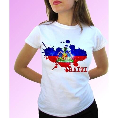 Republic of Haiti flag white t shirt top short sleeves Mens Womens Kids Baby All Sizes