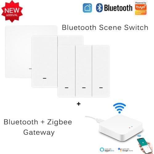 Tuya Bluetooth Wireless Scene Switch Push Button Battery Powered Transmitter Scenario For Smart Devices 1/2/3Gang Mesh Gateway