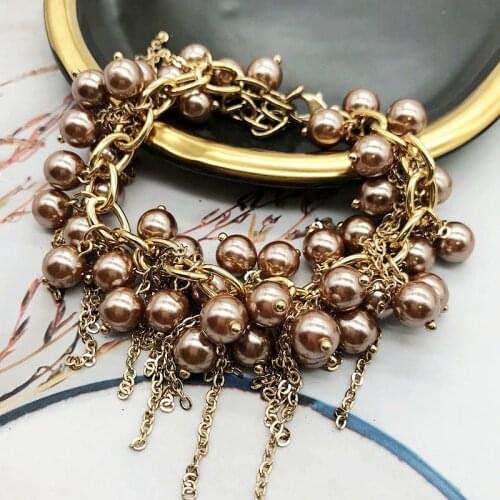 Brown Pearls Bracelet Tassel Chains Sweet Lovely Jewelry Statement Mujer