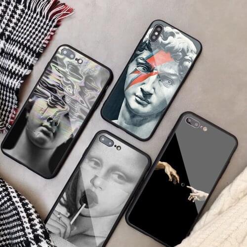 Art David Statue flower Tempered Glass Phone Case For iPhone 6 6plus 7 plus 8 8plus 5 5S 5C SE For iPhone X XS XR XS Max