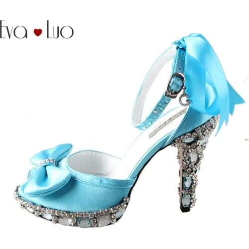 CHS473 Turquoise Crystal Dress Sandals Bridal Wedding Shoes Custom Made Big Size Woman High Heel Sandals Dress Shoes
