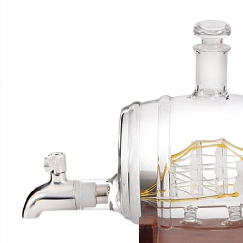 Barrel Whiskey Decanter with Ship 1000ml Drink Liquor Dispenser for Men and Women