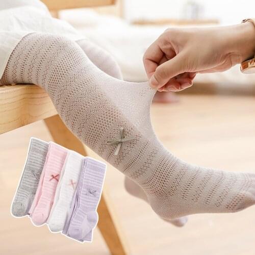 Girls' baby horizontal striped bowknot mesh mosquito socks summer thin breathable cotton solid color childrens pantyhose