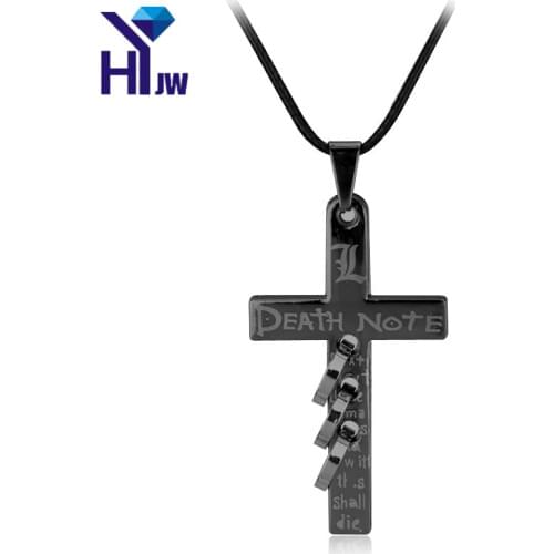 HEYu Anime Death Note Black Cross Pendant Necklace Stainles Steel Cosplay Jewelry Women Men Accessories Drop Shipping