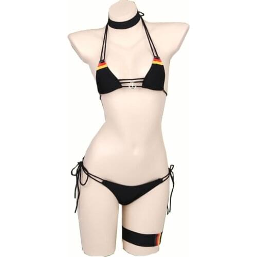 Cos Azur Lane Prinz Eugen Cosplay Costume Prinz Eugen Swimsuit Swimwear Game Kantai Collection Cos Black Bikini