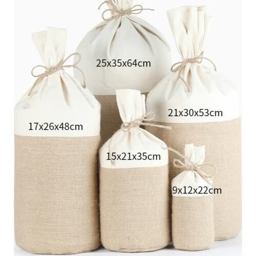 Round bottom bag small sack cotton cloth stitching jute beam mouth drawstring bags grain cereal gift storage bag
