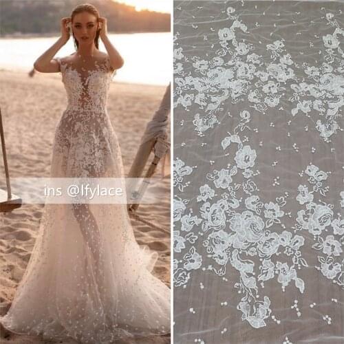 LFY 2021 New Style Bridal Wedding Dress French Lace Faric Off White Embroidery Mesh Tulle Lace Fabric