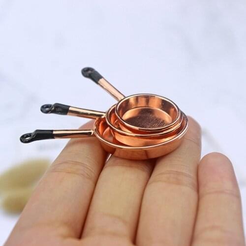 3Pcs/Set 1:12 Scale Miniature Cookware Mini Dollhouse Playing House Kitchen Furniture Frypan Saucepan Model