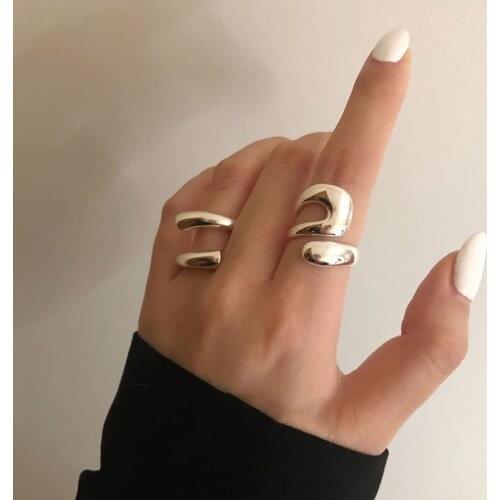 Minimalist Silver Rings for Women Fashion Creative Hollow Irregular Geometric Birthday Party Jewelry Gifts 2021 New