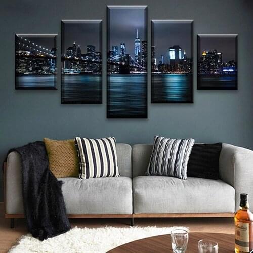 HD Prints Pictures Modular Canvas Poster Wall Art Framework 5 Pieces New York City Building Sunset Landscape Painting Home Decor