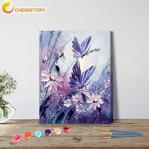CHENISTORY DIY Pictures By Numbers Purple Butterfly Handpainted Oil Painting Art Gift Animal Kits Drawing On Canvas Home Decor