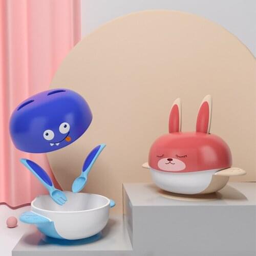 1Set Silicone Baby Feeding Bowl Set Baby Learning Panda Dishes Suction Bowl Set Wood Fork Spoon Non-Slip for Babies BPA Free