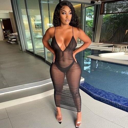 Bodycon Dress Sexy One Pace Skirt Perspective Splicing Camisole Summer Dresses For Women 2021