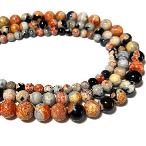 Wholesale Orange Black Fire Agates Natural Round Stone Beads For Jewelry Making Diy Bracelet Necklace Handmade 6/8/10MM 15