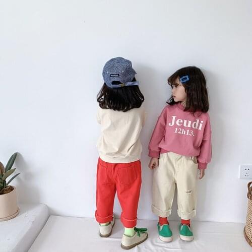 2 3 4 5 6 Years Toddler Boys Shirts Spring Casual Letters Long Sleeve Tops for Girls Kids Clothing New Children Sweatshirts 2020