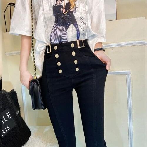 2021 Autumn Winter High Waist Outer Wear Plus Velvet Leggings Women Tight-fitting Belly Pants Double-breasted Nine-point Pants