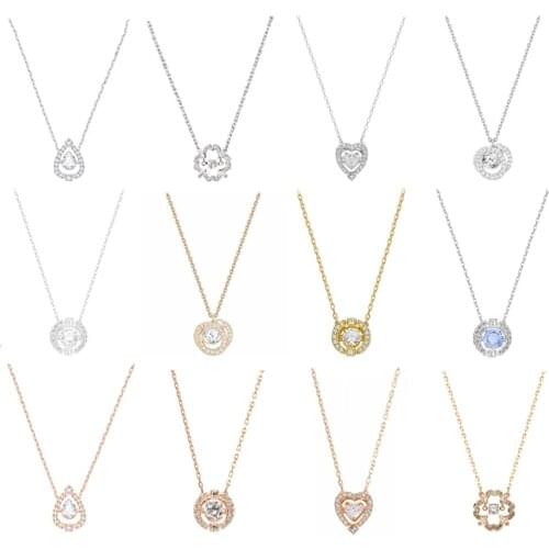 High Quality 1:1 Original SWA DIY Jewelry Simple Modern Play Trend Classic Heart-Shaped Round Diamond Necklace